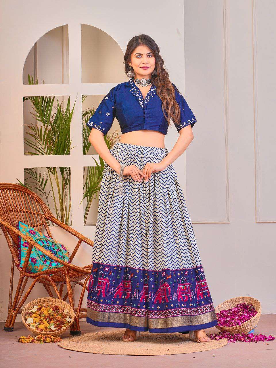 Women's Tussar Silk Patola Print Lehenga Choli Set with Foil Work - Image 20