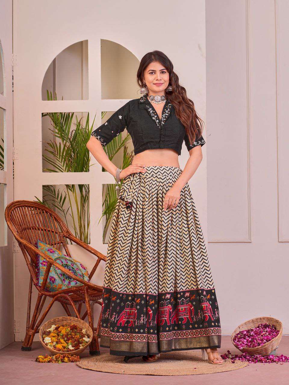 Women's Tussar Silk Patola Print Lehenga Choli Set with Foil Work - Image 10